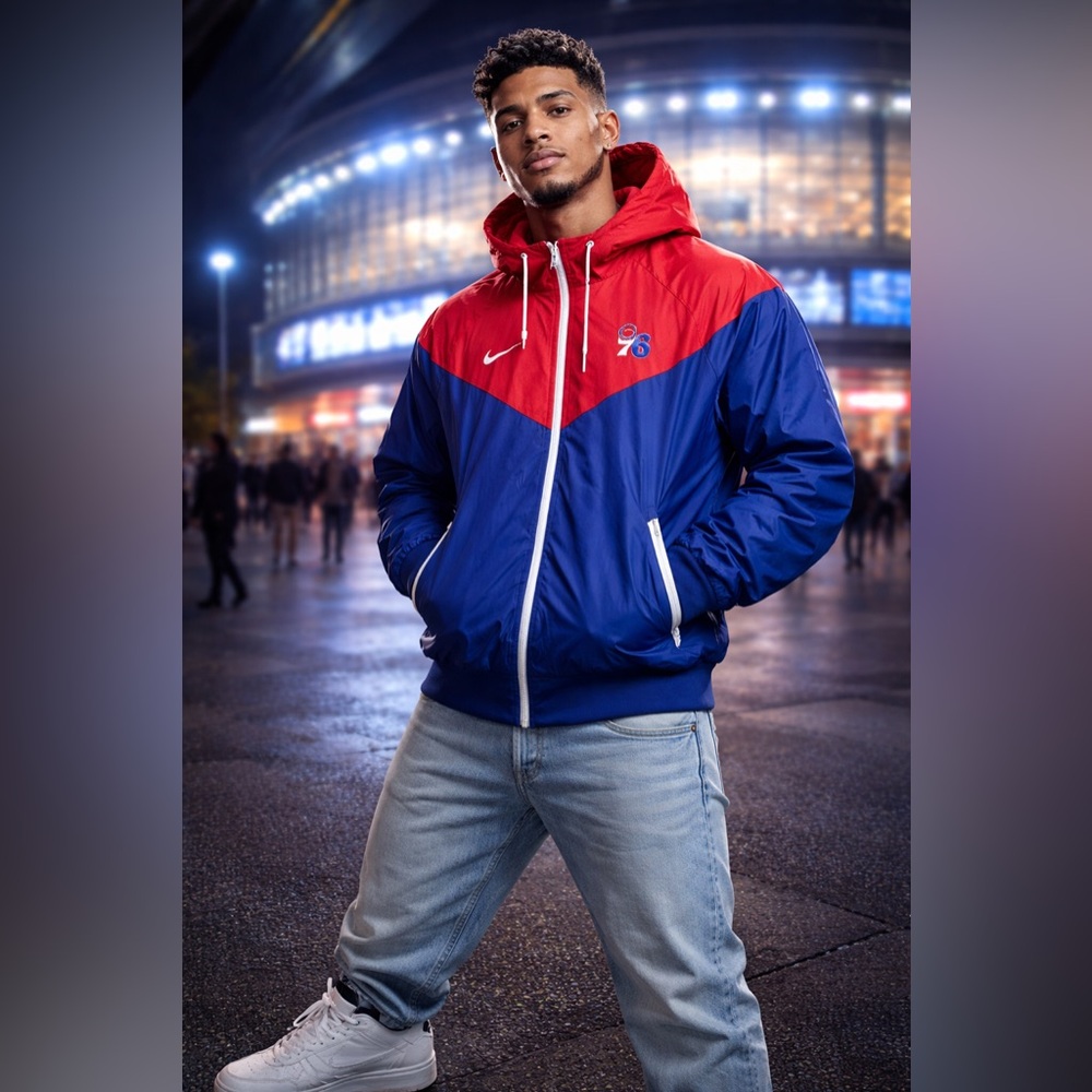 Nike Philadelphia 76ers Courtside Windrunner Jacket Mens L NBA Hooded NWT